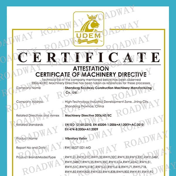 热烈祝贺我公司压路机系列产品通过欧洲CE安全认证